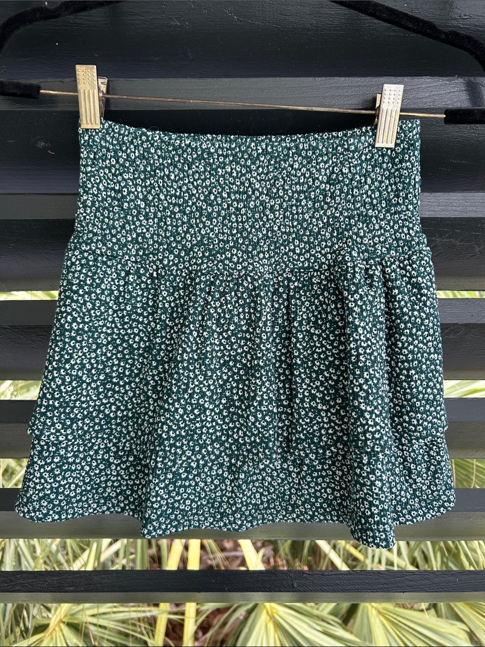 Zara Smocked Waist Green Floral Mini Skirt